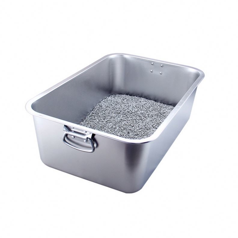 45x30x10cm 크기 반려동물 청소용 세탁 가능한 고양이 화장실 상자 스테인레스 스틸 재료